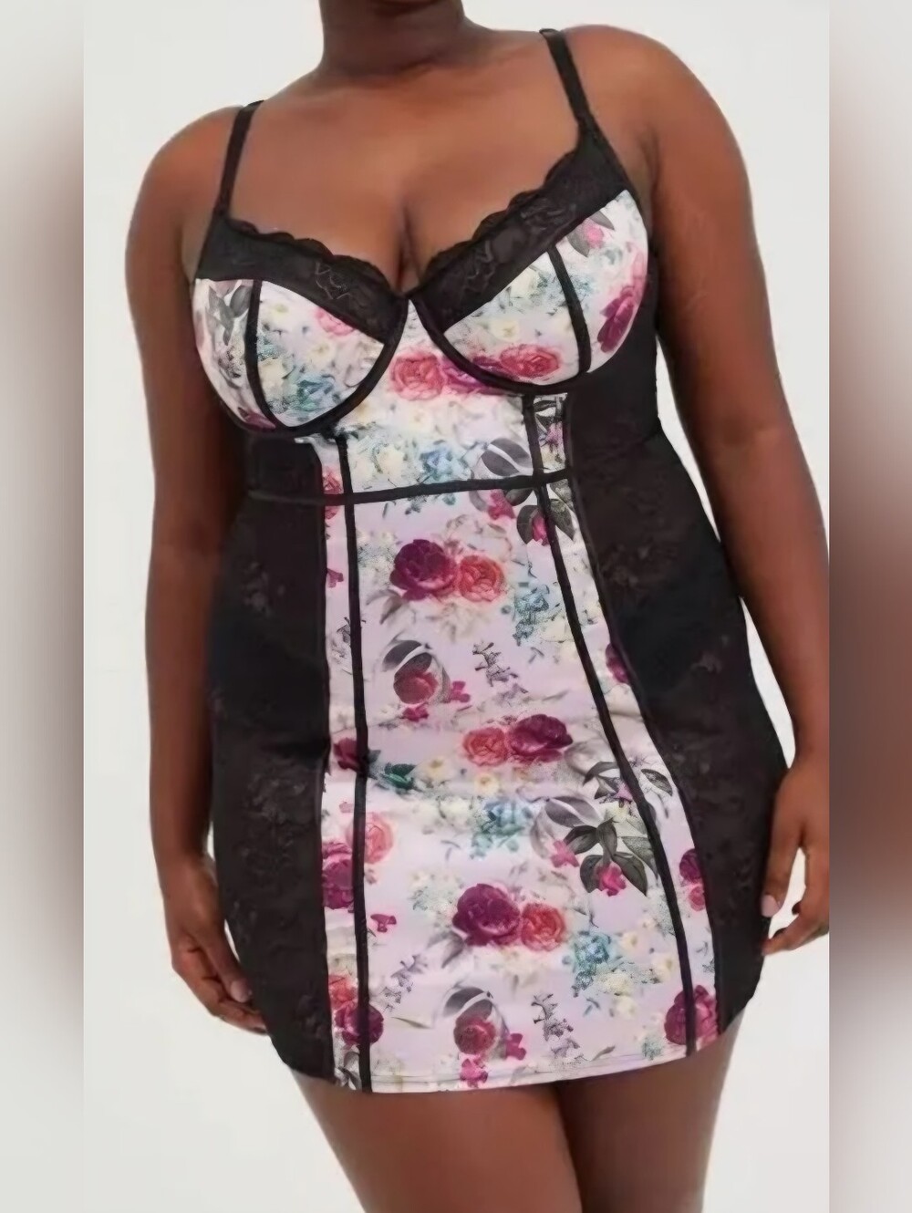 Torrid Underwire Floral and Lace Satin Bodysuit Chemise - Size 1 NWOT